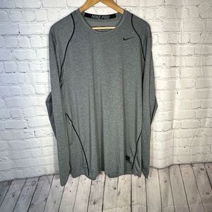 Nike Pro Shirt Men’s XL Gray Fitted Long Sleeve‎ Dri Fit Shirt